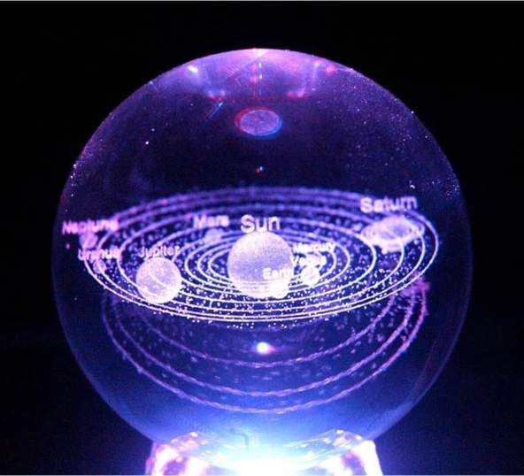 Renk Değiştiren Led Işıklı Sevgiliye Dekoratif Hediye Işıklı Cam Küre Güneş Sistemi Saat Pilli - Resim 3