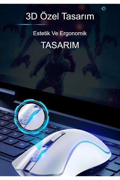 HP G100 1600 Dpı Usb Kablolu Optik Ledli Gökkuşağı Aydınlatmalı Oyuncu Mouse Beyaz | Ramwhite Garantili - Resim 3