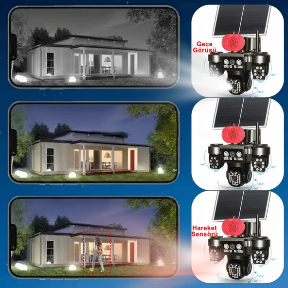 Apronx 9MP 4G Solar PTZ Kamera | 3 Ekran 10x Optik Zoom | 12W Panel | 20.000 mAh Batarya | SIM Kartlı - Resim 2