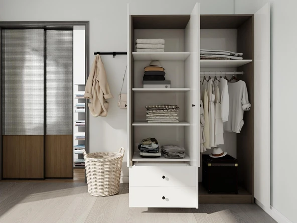 4 Kapaklı 2 Çekmeceli Gardırop Antrasitmeşe-Byz - Resim 3