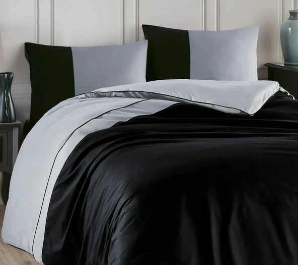 Altınbaşak Biyeli Düz Ranforce Tek Kişilik Nevresim Takımı Thor Gri-Siyah - Resim 2