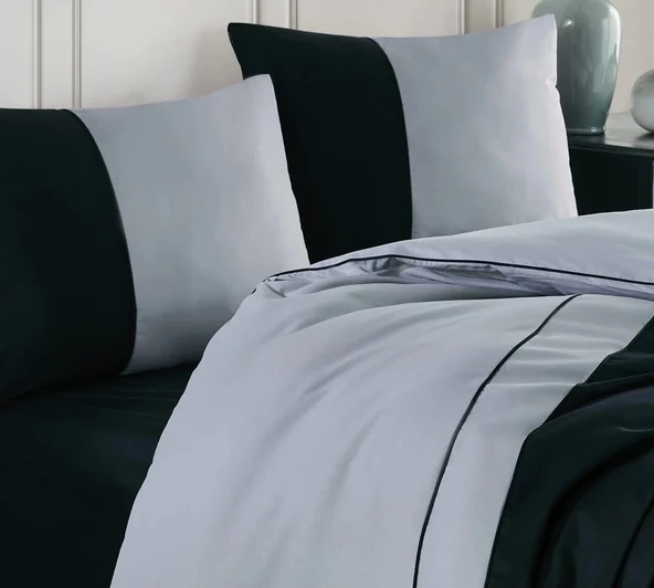 Altınbaşak Biyeli Düz Ranforce Tek Kişilik Nevresim Takımı Thor Gri-Siyah ürün görseli