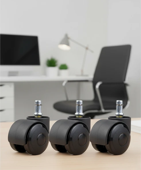 3 Adet Büro Tipi Pimli Plastik Koltuk Sandalye Tekeri 50mm - Resim 5