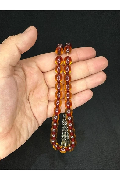 SEVGİLİYE ÖZEL HEDİYE TOZ KEHRİBAR TESBİH KOYU SARI RENKLİ KAPSÜL KESİM 10MMX9MM H-1571. - Resim 3