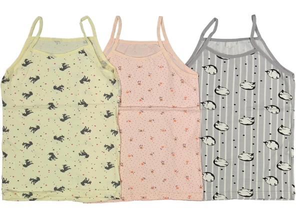 DESENLİ İP ASKILI KIZ ATLET (3 ADET) - Resim 3