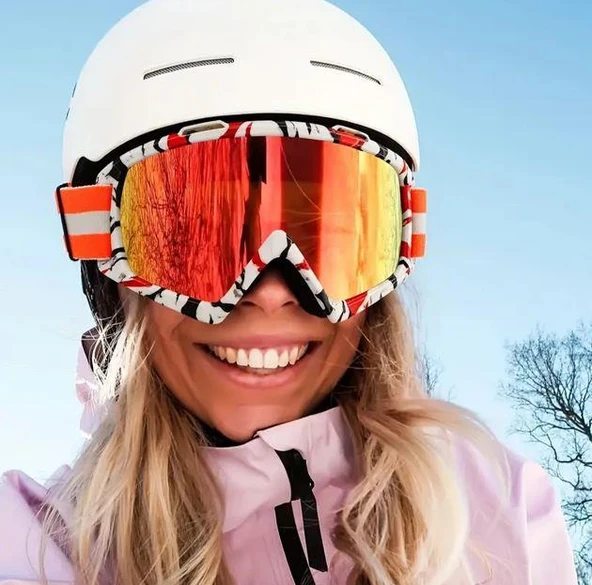 Kross Bisiklet Motosiklet Kask Gözlüğü Aynalı Gözlük Kayak Paten Gözlüğü Turuncu Renkli Gözlük - Resim 2