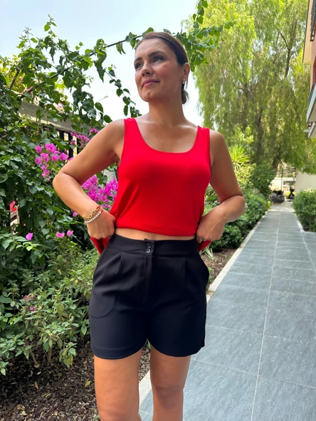 Şehir Boy Pile Ve Cep Detaylı Kumaş Şort - Resim 8