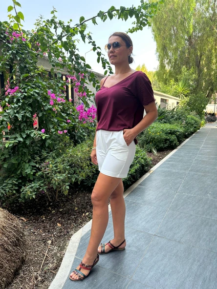 Şehir Boy Pile Ve Cep Detaylı Kumaş Şort - Resim 5