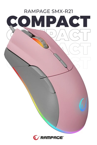 Rampage Smx-r21 Compact Usb Pembe Rgb Ledli Makrolu 12800dpi / 1000hz Drag Click Gaming Oyuncu Mouse ürün görseli 1