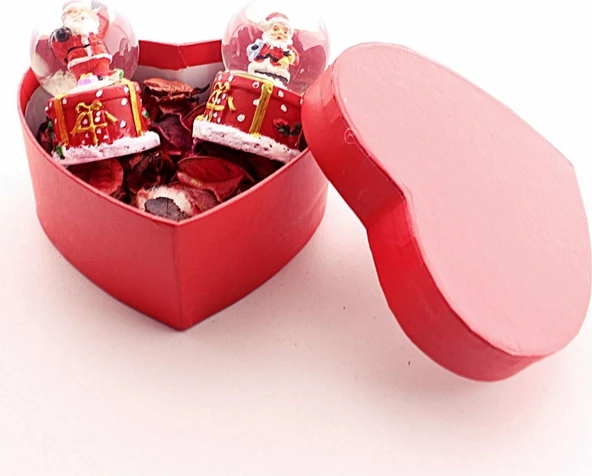 2026 Kalp Kutu Içinde 2 Adet LED Işıklı Noel Baba Kar Küresi Dekoratif Hediye Sevgiliye Yeni Yıl Hediyesi 6,5 cm - Resim 2