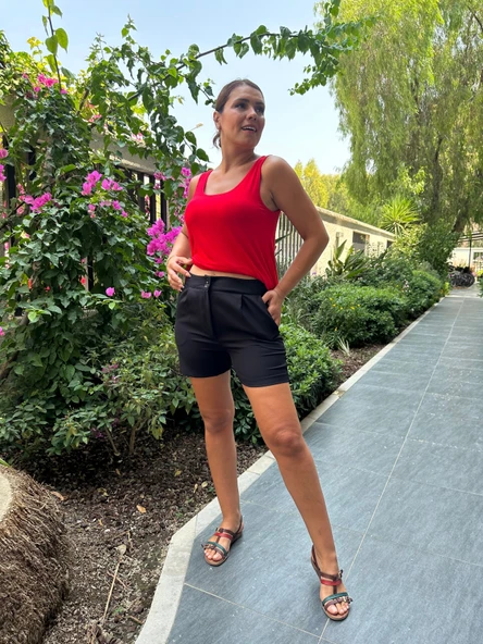 Şehir Boy Pile Ve Cep Detaylı Kumaş Şort - Resim 11