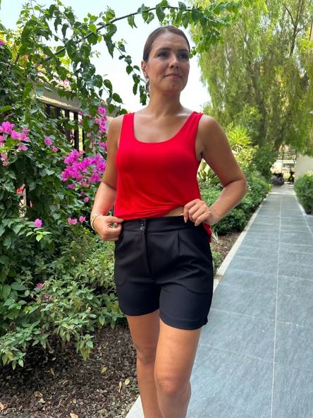 Şehir Boy Pile Ve Cep Detaylı Kumaş Şort - Resim 10