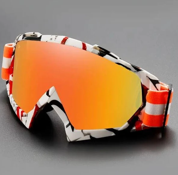 Kross Bisiklet Motosiklet Kask Gözlüğü Aynalı Gözlük Kayak Paten Gözlüğü Turuncu Renkli Gözlük - Resim 3