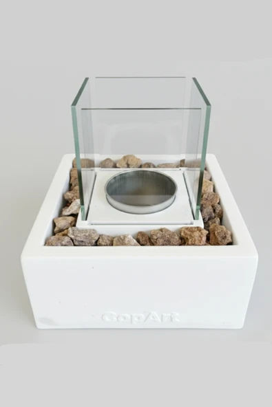 CopArt Quadrata Beyaz Biyoetanol Masaüstü Beton Şömine - 1 Lt Yakıt Ve Dekoratif Taş Hediyeli - Resim 5