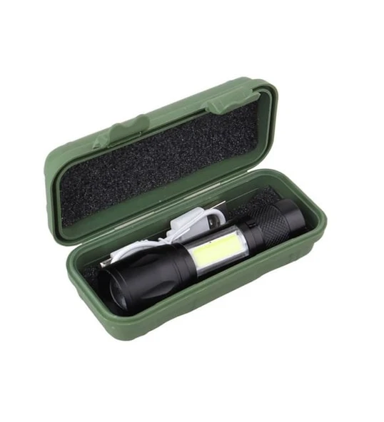 Ultra Güçlü 600 Lumens +3w Cob Led Usb Şarjlı El Feneri Kutulu Kamp Feneri Avcılık Feneri ürün görseli 1