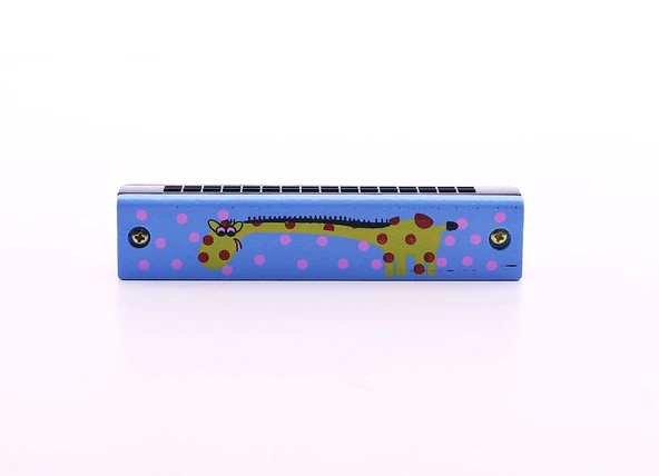Eğitici Müzik Egzersizi 1 Adet Ahşap Mızıka 16 Delikli Çift Sıralı Mavi Desenli Çocuk Mızıka - Resim 4