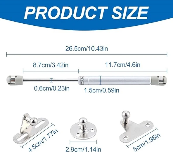 Mutfak Dolap Kapak Amortisörü 120N Gazlı Piston - Resim 3