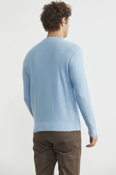 Motif Detaylı Bisiklet Yaka Triko Kazak - Mavi - Resim 5