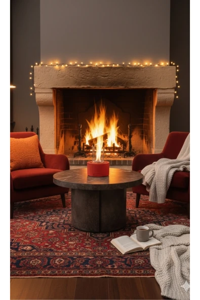 CopArt Alba Kırmızı Biyoetanol Masaüstü Beton Şömine - 1 Lt Yakıt Ve Dekoratif Taş Hediyeli ürün görseli