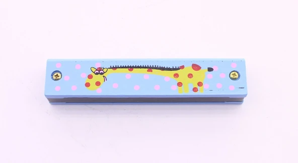 1 Adet Ahşap Mızıka 16 Delikli Çift Sıralı Mavi Desenli Eğitici Müzik Egzersizi Çocuk Mızıka - Resim 6