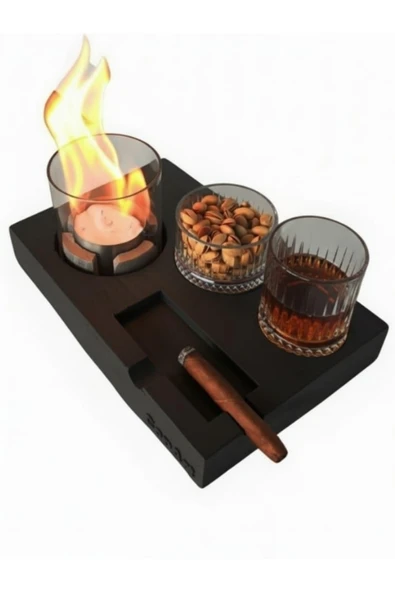 CopArt Elza Siyah Şömineli Viski ve Puro Tepsisi - 1 Lt Yakıt Hediyeli - Resim 2