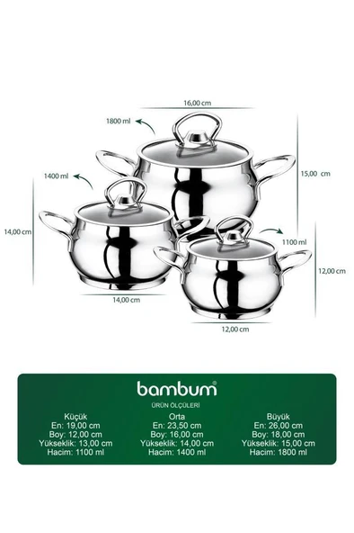 Bambum Rose - 6 Parça Derin Küre Tencere Seti - Resim 7