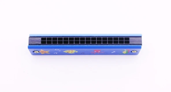 Eğitici Müzik Egzersizi 1 Adet Ahşap Mızıka 16 Delikli Çift Sıralı Mavi Desenli Çocuk Mızıka - Resim 7