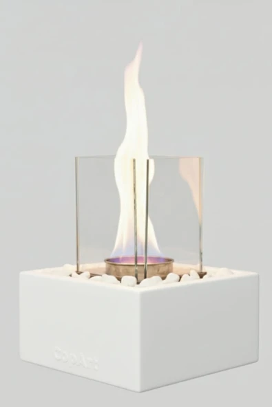 CopArt Quadrata Beyaz Biyoetanol Masaüstü Beton Şömine - 1 Lt Yakıt Ve Dekoratif Taş Hediyeli - Resim 3