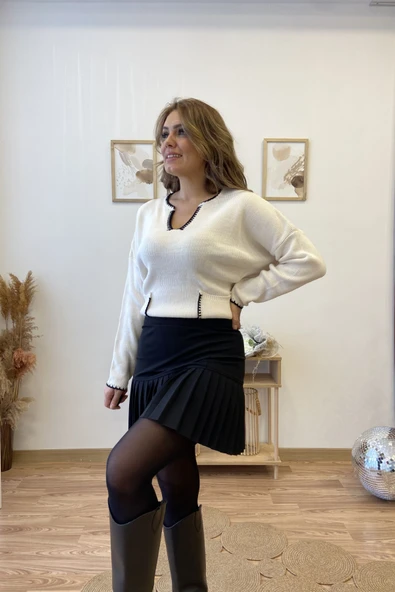 Yarım Pileli Mini Etek - Resim 8