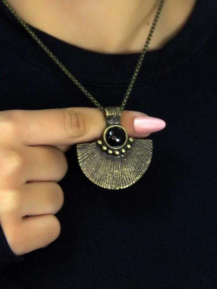 Doğal Taş Oniks Doğal Taşlı Desenli Otantik Kadın Kolye 45 Cm Zincirli euk26o ürün görseli