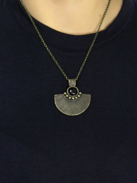 Doğal Taş Oniks Doğal Taşlı Desenli Otantik Kadın Kolye 45 Cm Zincirli euk26o - Resim 3