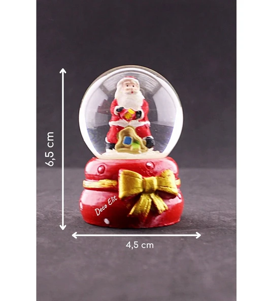 Dekoratif Yeni Yıl Noel Baba Temalı Kurdele Detaylı Mini Boy Işıklı Kar Küresi 6,5 cm ürün görseli 1
