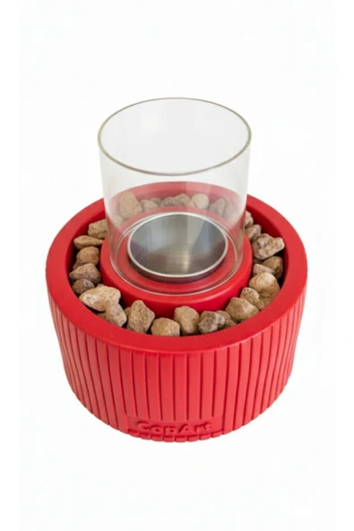 CopArt Alba Kırmızı Biyoetanol Masaüstü Beton Şömine - 1 Lt Yakıt Ve Dekoratif Taş Hediyeli - Resim 5