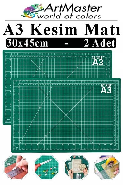 A3 Kesim Matı 2 Adet 30x45 cm Çift Taraflı Çizim Matı Kesim Altlığı Kesme Madı Kesim Tablası Proje Etkinlik