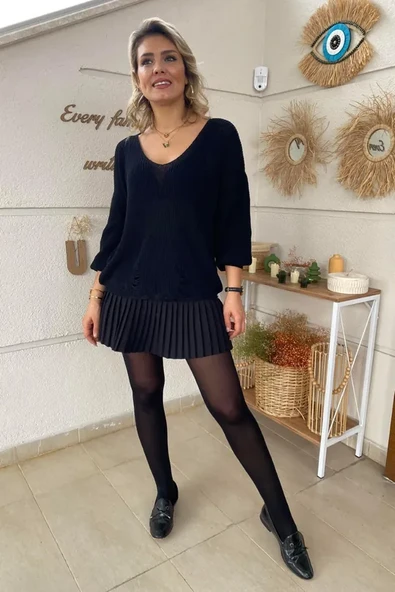 Yarım Pileli Mini Etek - Resim 4