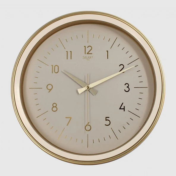 Dekoratif Duvar Saati Krem/Gold Renk Çerçeve 36 CM ürün görseli