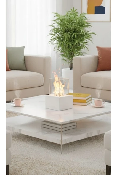 CopArt Muko Beyaz Biyoetanol Masaüstü Şömine - 1 Lt Yakıt Hediyeli ürün görseli