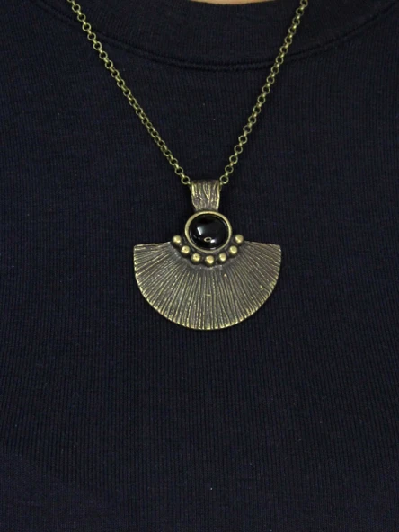 Doğal Taş Oniks Doğal Taşlı Desenli Otantik Kadın Kolye 45 Cm Zincirli euk26o - Resim 2