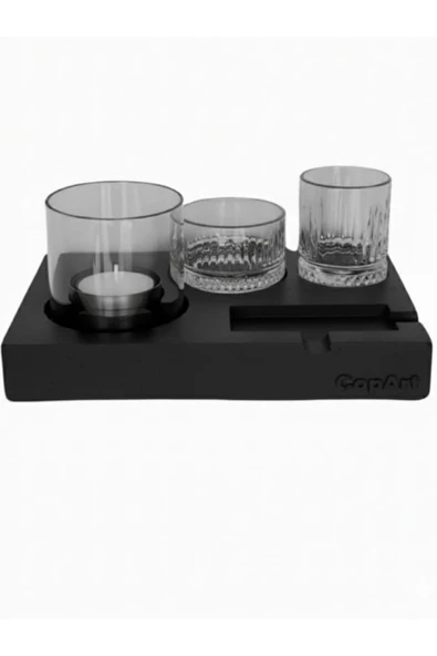 CopArt Elza Siyah Şömineli Viski ve Puro Tepsisi - 1 Lt Yakıt Hediyeli - Resim 3