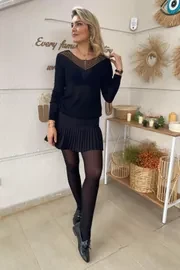 Yarım Pileli Mini Etek - Resim 3