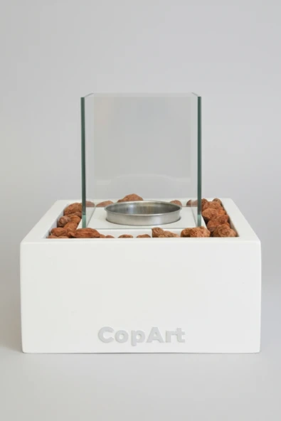 CopArt Quadrata Beyaz Biyoetanol Masaüstü Beton Şömine - 1 Lt Yakıt Ve Dekoratif Taş Hediyeli - Resim 4