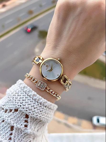 Bigotti Mini Vintage Kasa Çelik Kordon 2 Yıl Garantili 3 Atm Kadın Kol Saati+Bileklik YBG.10654.4 - Resim 2