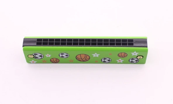 Eğitici Müzik Egzersizi 1 Adet Ahşap Mızıka 16 Delikli Çift Sıralı Yeşil Desenli Çocuk Mızıka - Resim 3