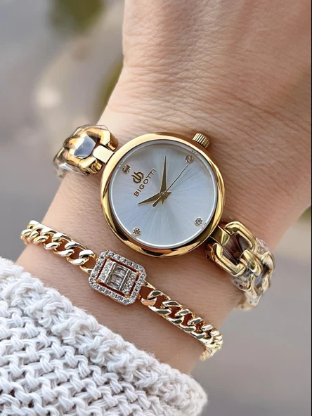 Bigotti Mini Vintage Kasa Çelik Kordon 2 Yıl Garantili 3 Atm Kadın Kol Saati+Bileklik YBG.10654.4 ürün görseli