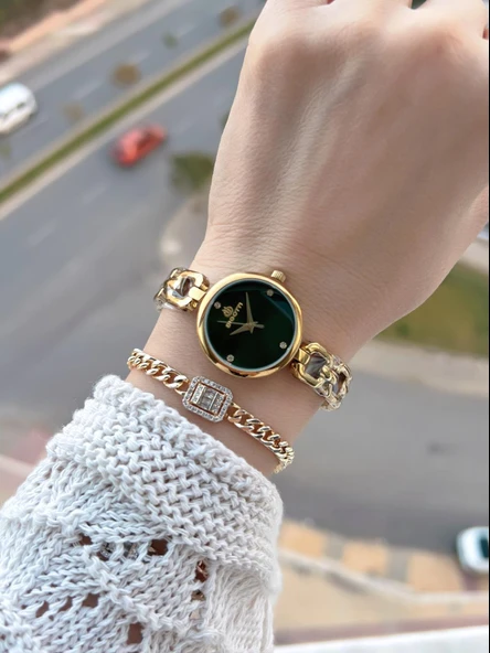 Bigotti Mini Vintage Kasa Çelik Kordon 2 Yıl Garantili 3 Atm Kadın Kol Saati+Bileklik YBG.10654.6 - Resim 2