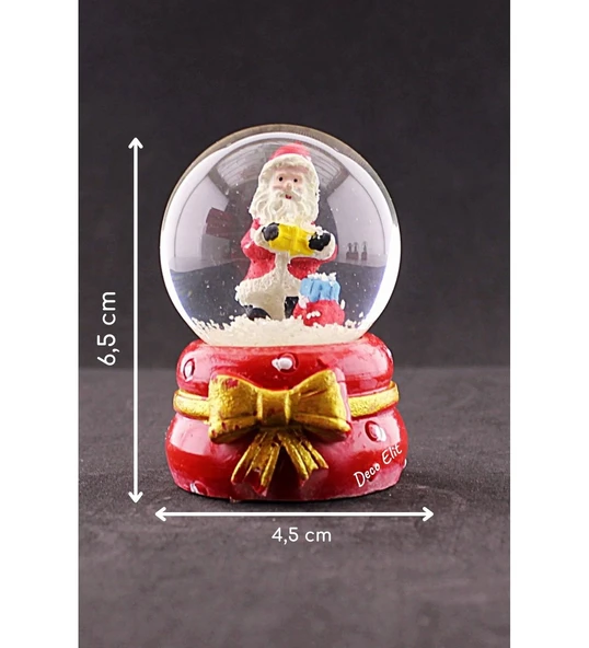 Dekoratif Yeni Yıl Noel Baba Temalı Kurdele Detaylı Mini Boy Işıklı Kar Küresi 6,5 cm - Resim 4