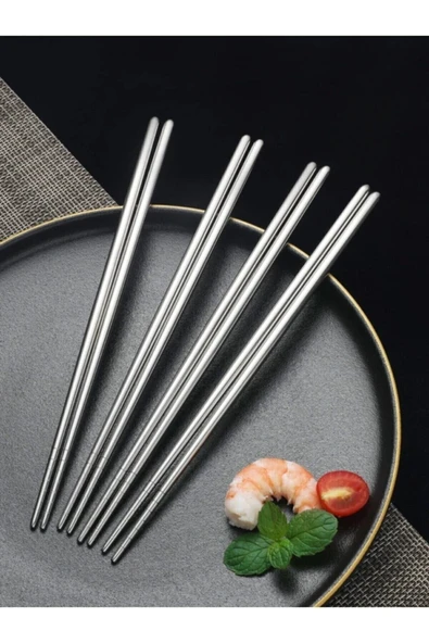 Metal Chopstick 5 Çift Paslanmaz Çelik Çin Çubuğu Yemek Çubukları Çin Çubuğu Çubukları 5 Çift - Resim 5