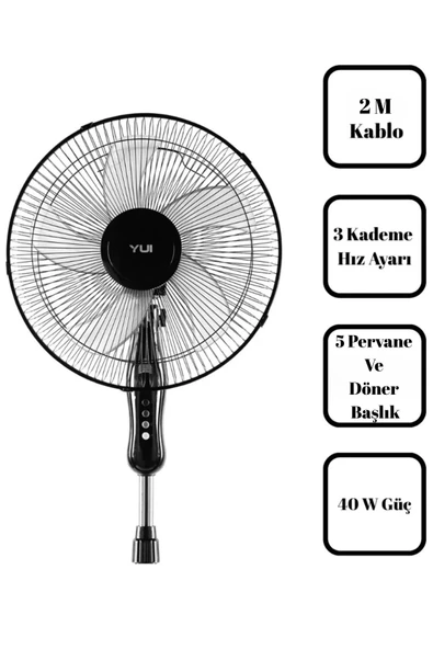 Yui F29 Siyah 120 Cm 16 Inç 40w 3 Kademe 5 Pervane Döner Başlıklı Vantilatör - Resim 3