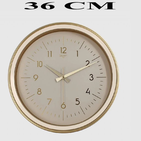 Dekoratif Duvar Saati Krem/Gold Renk Çerçeve 36 CM - Resim 2