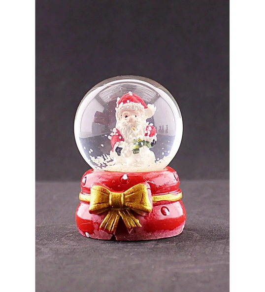 Dekoratif Yeni Yıl Noel Baba Temalı Kurdele Detaylı Mini Boy Işıklı Kar Küresi 6,5 cm - Resim 5